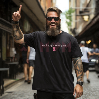 Cool Guys Wear Pink Breast Cancer Awareness Support Graphic T-Shirt
