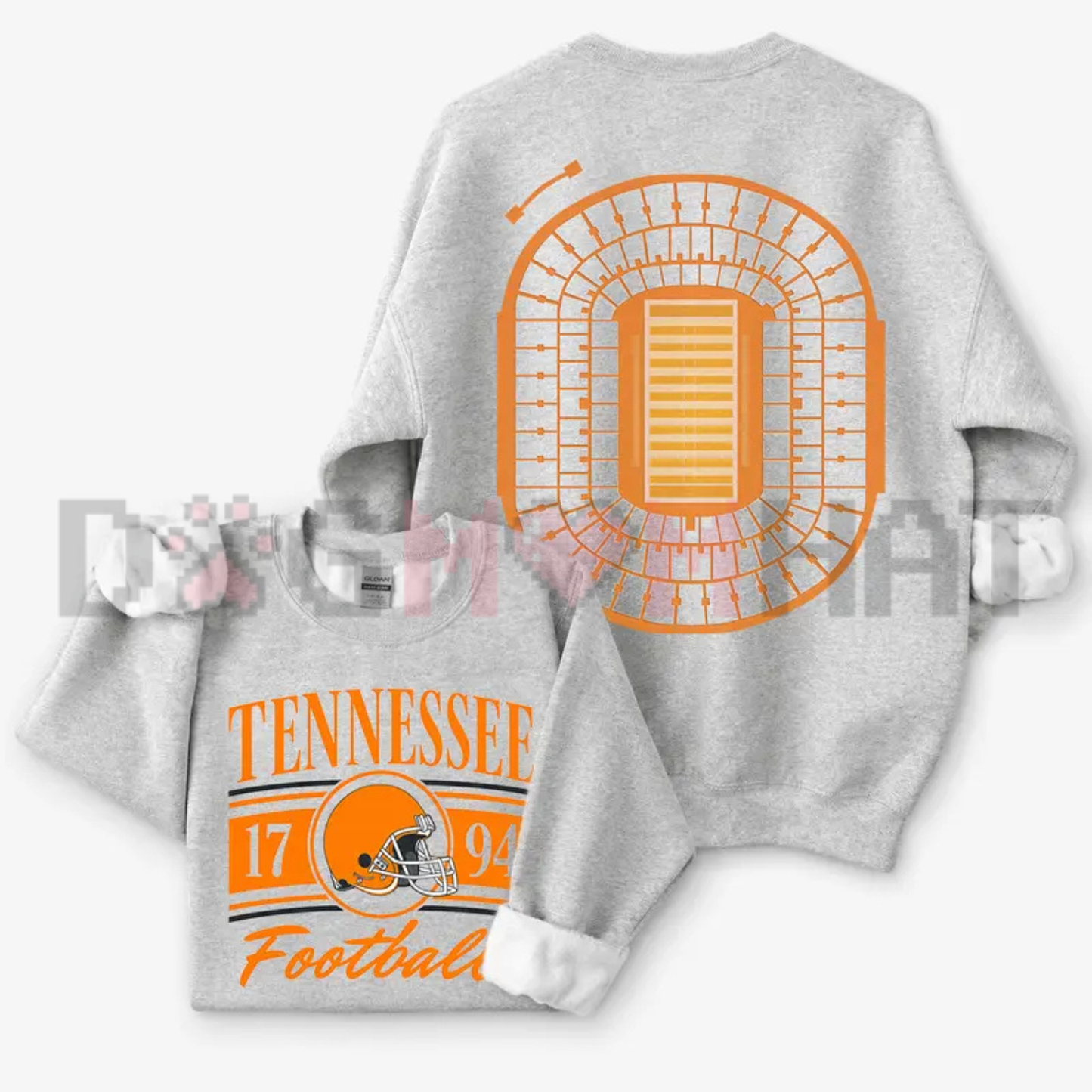 Retro College Stadium Football 2 Sided Graphic Sweatshirt - Vintage Ash Grey Soft Cotton Unisex Game Day Pullover