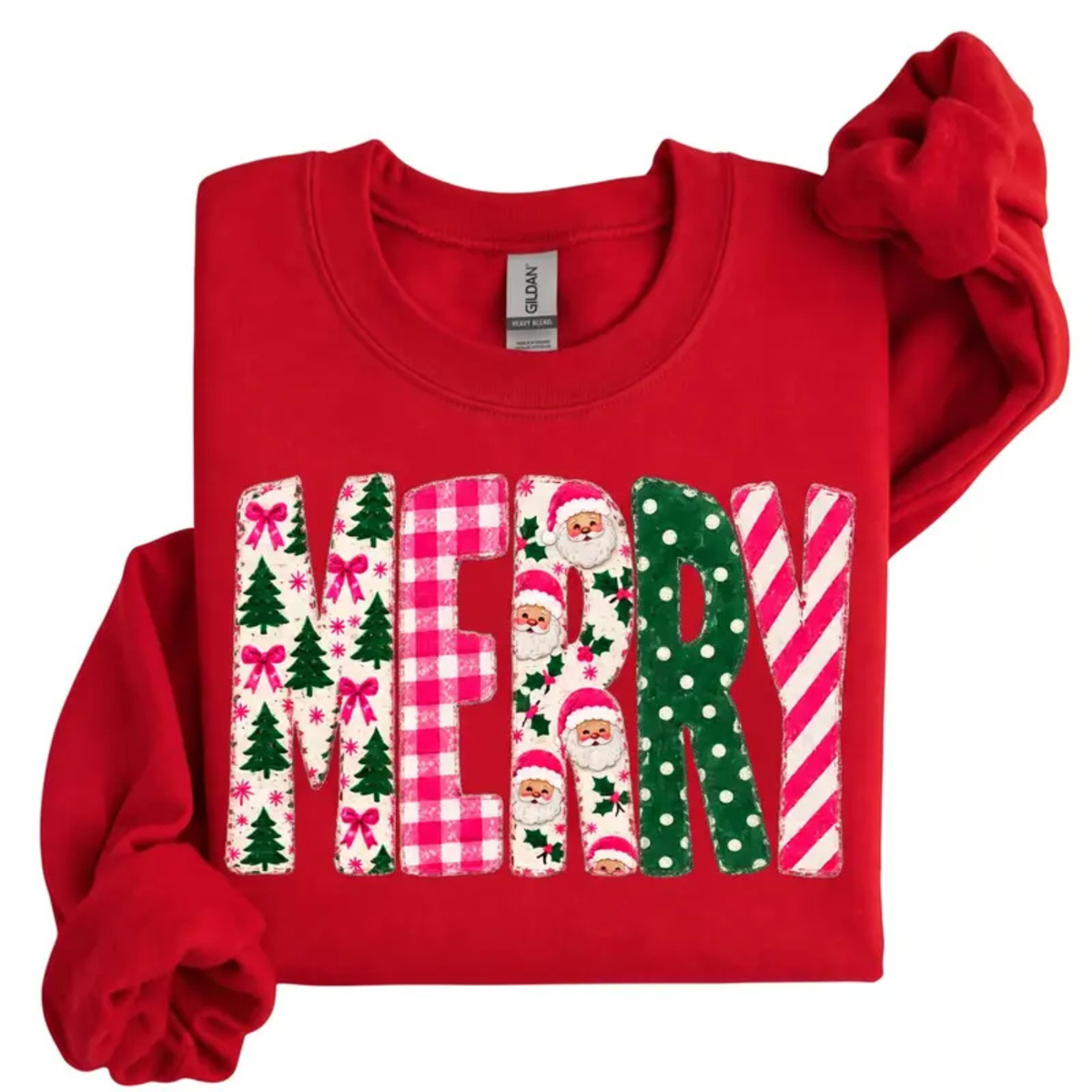 Festive Friction Crewneck – Retro Pink Merry Christmas Polka Dot Tree Sweatshirt