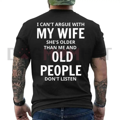 Bold Age Gap Humor Graphic Tee - Funny She's Older Than Me Husband Sarcastic Pure Cotton Shirt