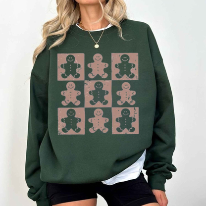 Retro Checkered Gingerbread Man Vintage Christmas Sweatshirt