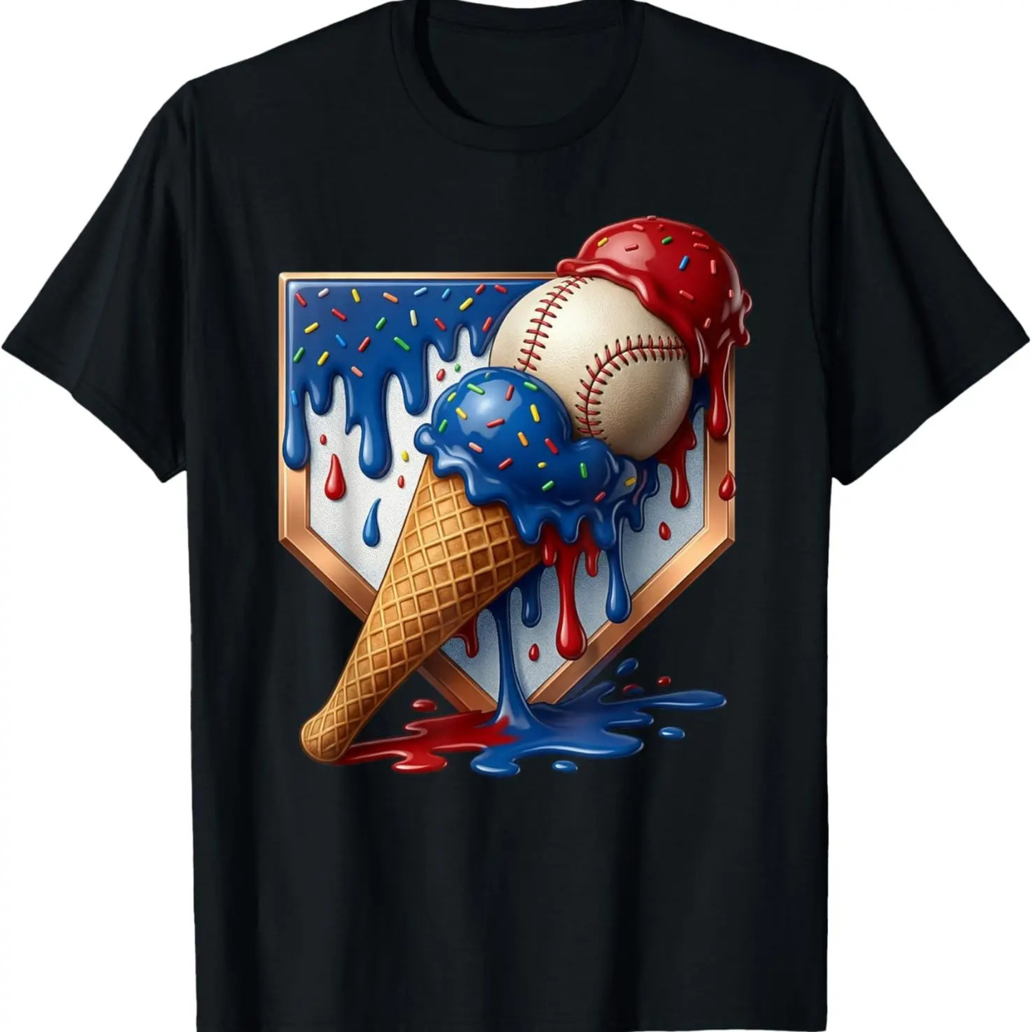 Baseball Drip Patriotic Ice Cream US Flag T-Shirt