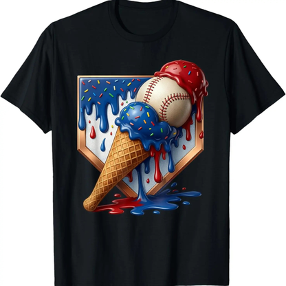 Baseball Drip Patriotic Ice Cream US Flag T-Shirt