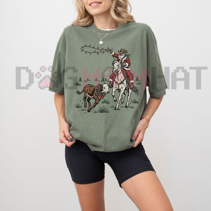 Comfort Colors Cowboy Santa Western Christmas Graphic T-Shirt