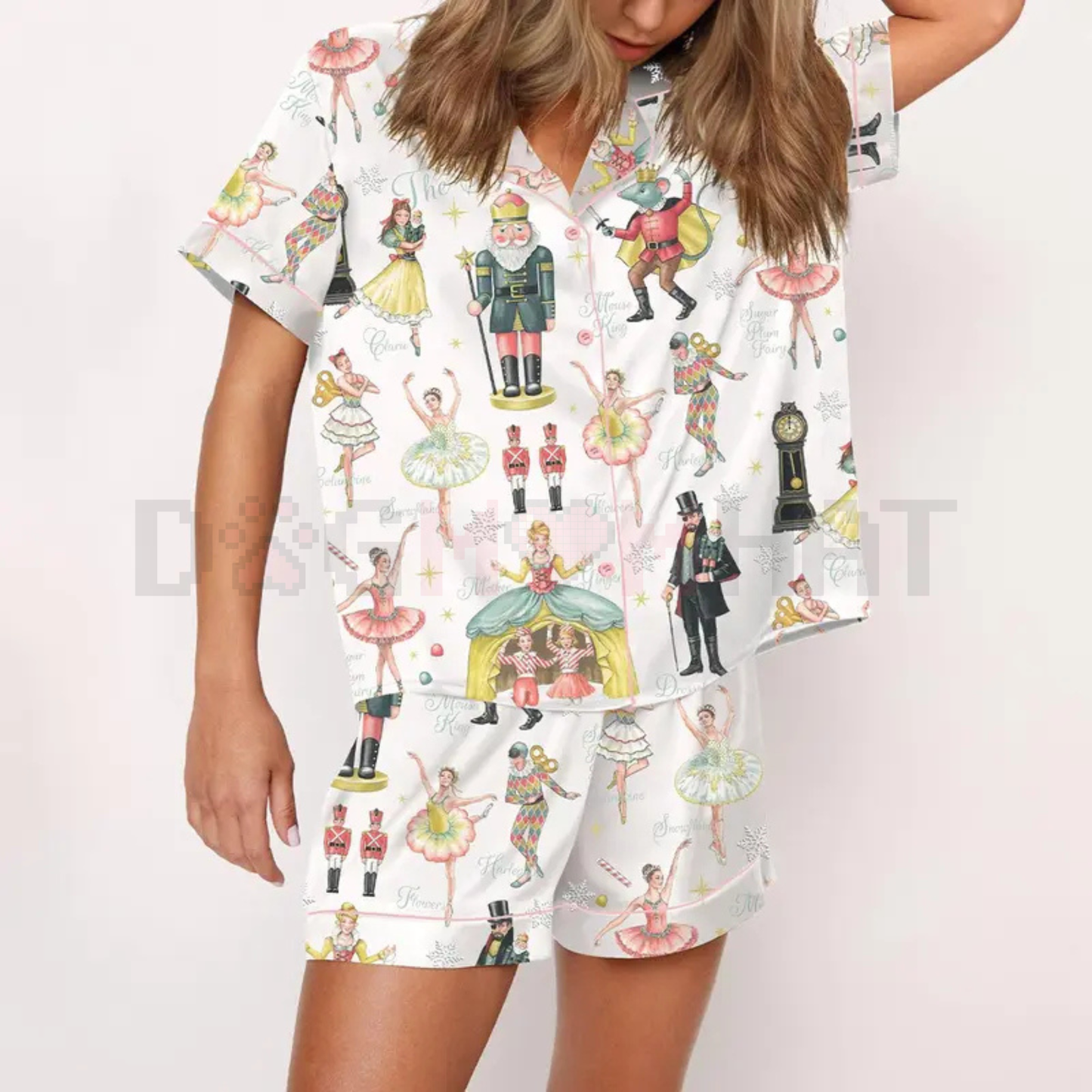 Women's Nutcracker Ballet Print Satin Pajama Set