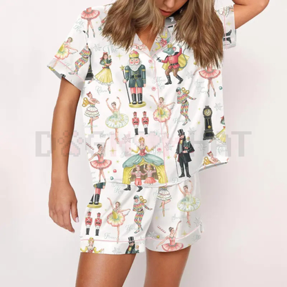 Women's Nutcracker Ballet Print Satin Pajama Set
