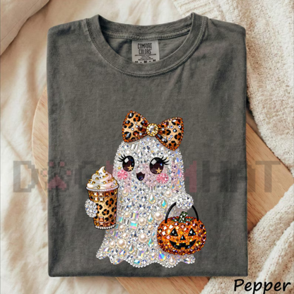 Comfort Colors® Sparkly Glam Ghost Halloween Shirt – Cute Girly Spooky Season Tee