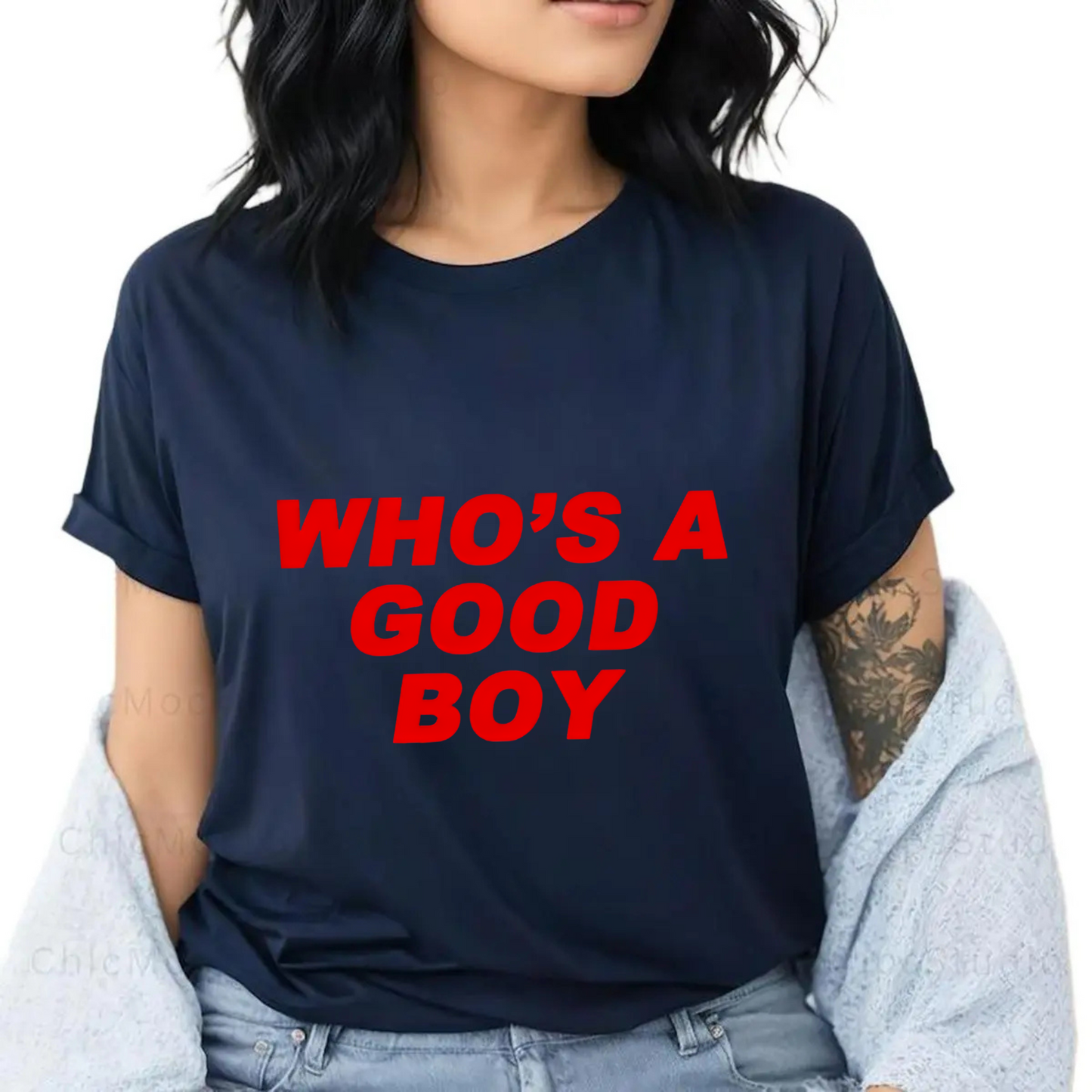 "Who's a Good Boy" Y2K Baby Tee – Funny Dog Lover Shirt