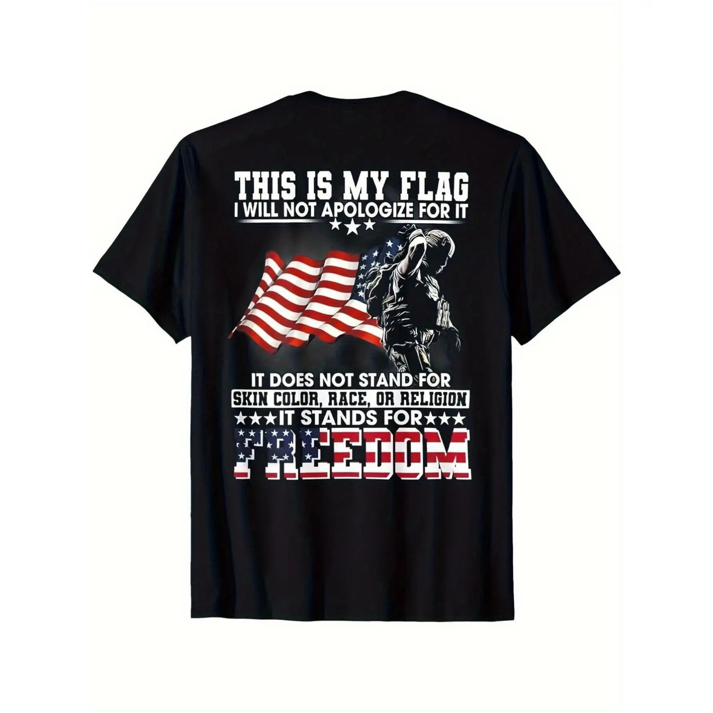 Vintage Patriotic American Flag & Soldier T-Shirt – "Stand for Freedom" Bold Slogan