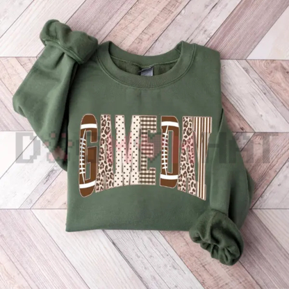 Preppy Game Day Touchdown Football Sweatshirt - Leopard Checkered Gingham Football Mom Soft Cotton Unisex Pullover