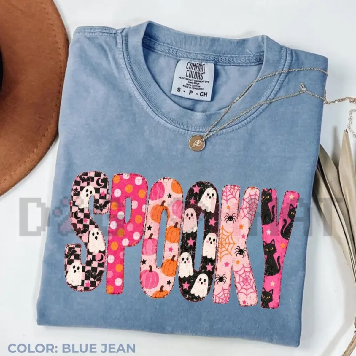 Preppy Spooky Ghost & Pumpkin Polka Dot Graphic T-Shirt