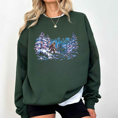 Parke Horizon Sweatshirt – Vintage Sasquatch Snowy Forest Winter Graphic Crewneck