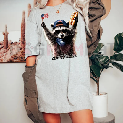 Feral & Free Raccoon Funny Patriotic Tee