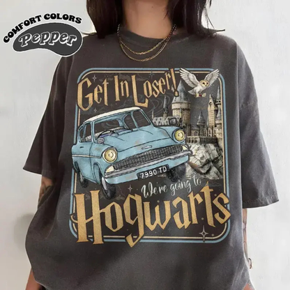 Parke Horizon Tee – Vintage Flying Car Wizard School Graphic T-Shirt