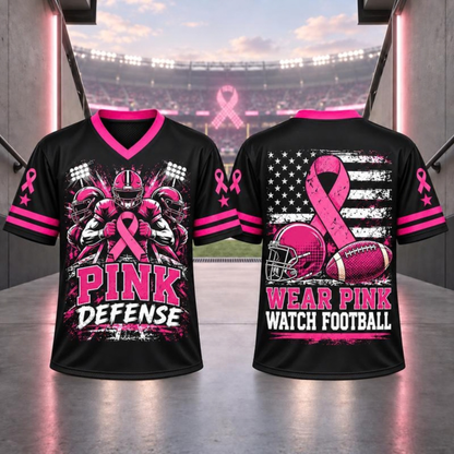 Pink Ribbon Breast Cancer Awareness V-Neck Football Jersey T-Shirt