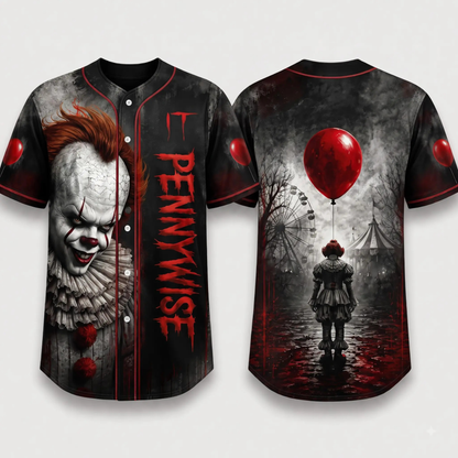 Horror Slasher Gothic Halloween Baseball Jersey - Dark Character Graphic Sports Button-Down
