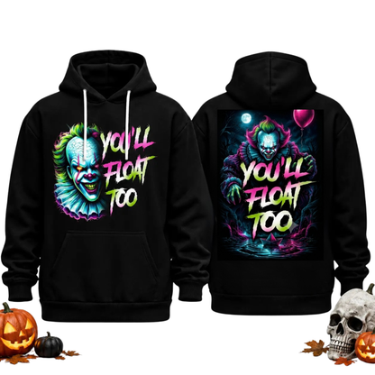 Unisex Horror Movie Villain Double-Sided Graphic Hoodie - Retro Neon Scary Character Pullover Hooded Hoodie