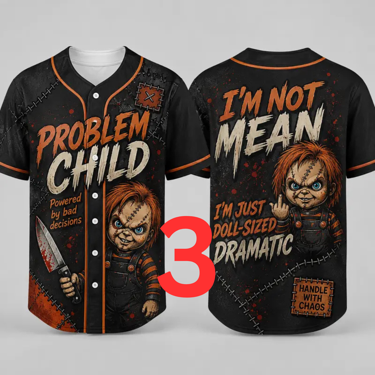 Unisex Horror Graphic Print Baseball Jersey - Slasher Theme Button-Up
