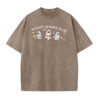 Spooky Señora Club Vintage Acid Wash Shirt – Unisex Graphic Tee