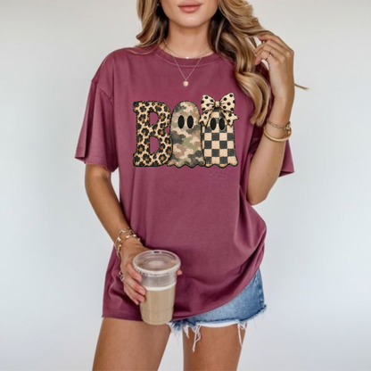 Spooky Safari Glam Tee – Leopard Camo BOO Comfort Colors Halloween Shirt