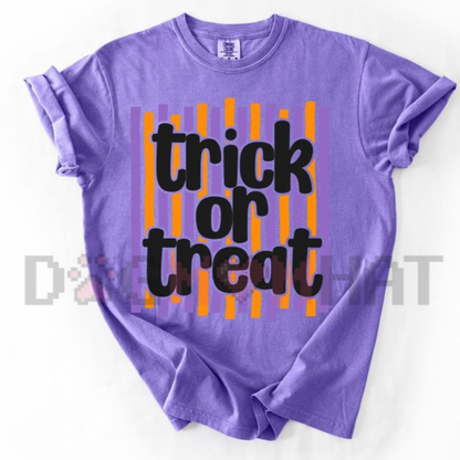 Trick or Treat Preppy Striped Words Halloween Graphic T-Shirt