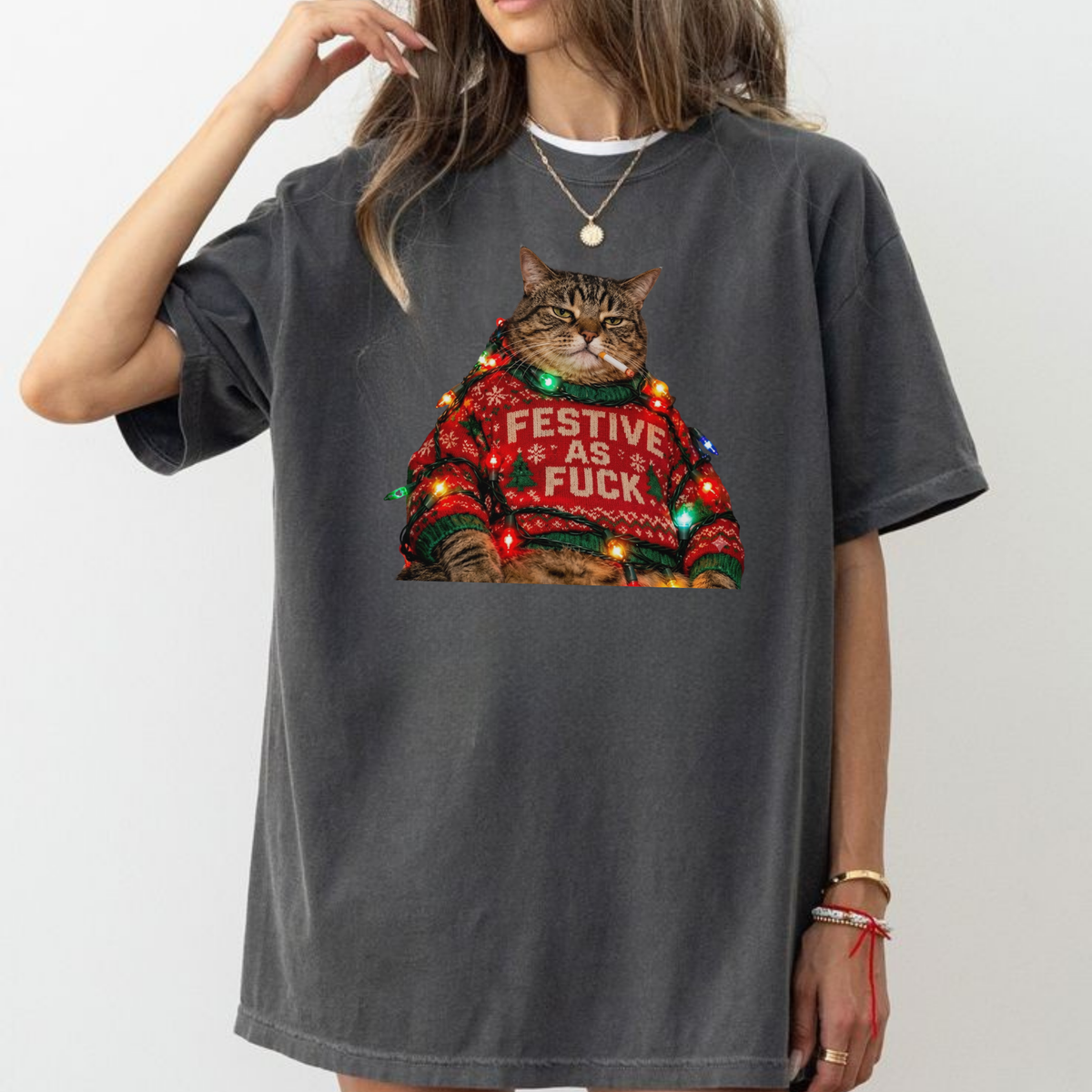 Wild Coven Tee – Vintage Smoking Grumpy Cat Funny Christmas Graphic Shirt