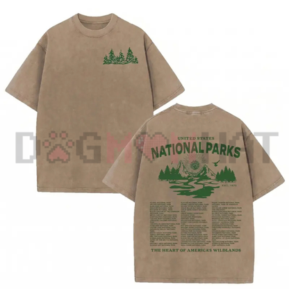 National Parks Gothic Vintage Washed Graphic Tee - Heavyweight Acid Wash Cotton Unisex Grunge Streetwear Oversized T-Shirt
