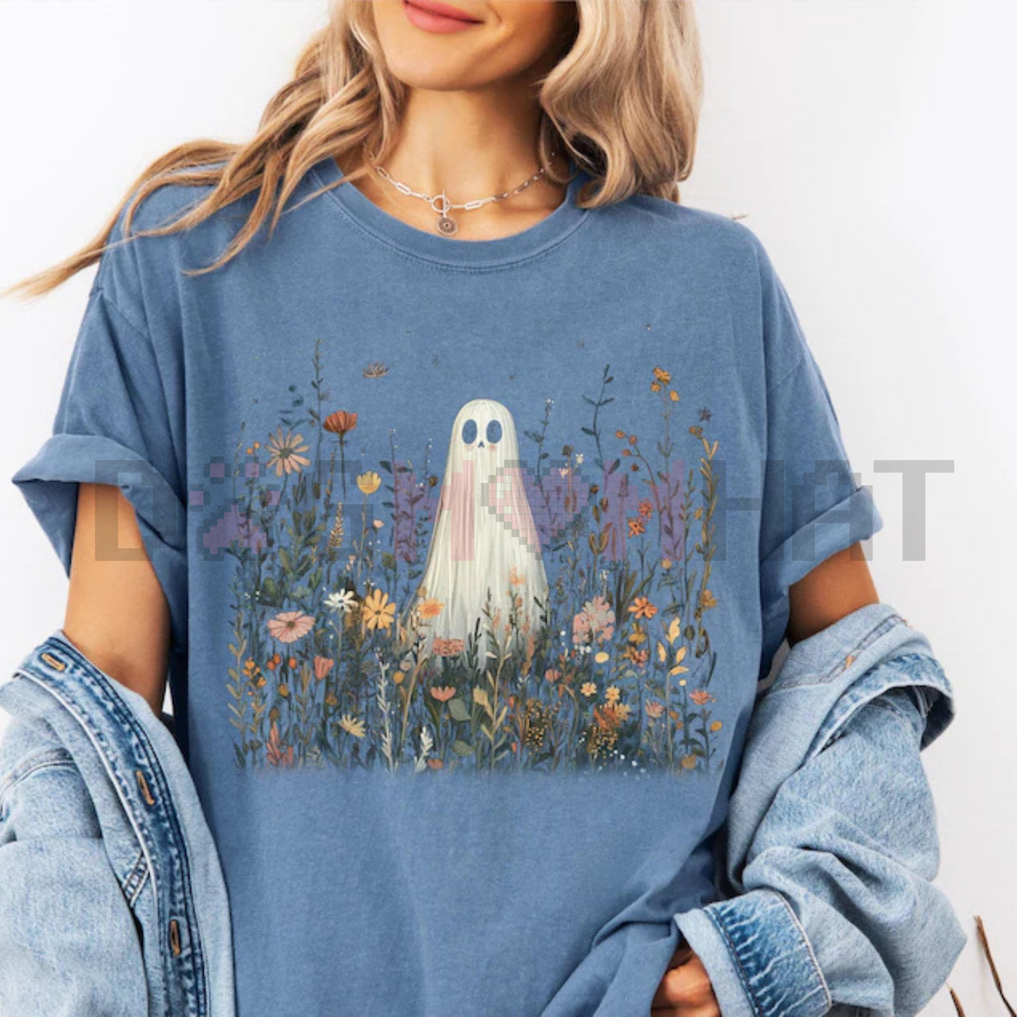 Comfort Colors® Cute Ghost in Wildflowers Shirt – Spooky Fall Aesthetic Floral Halloween Tee, Cozy Ghostcore Gift