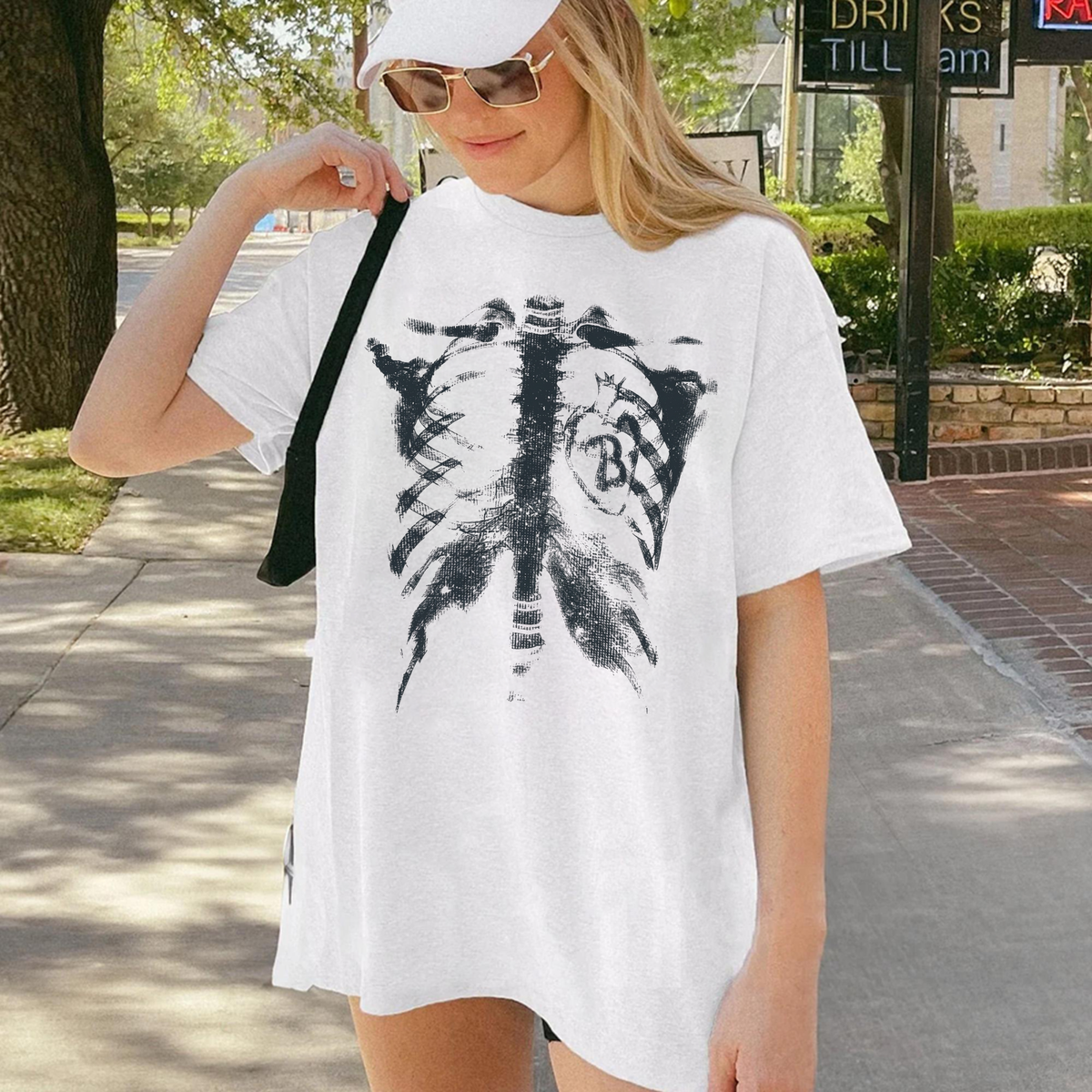 Anatomical Inverted Radiograph Tee – Skeleton Ribcage X-Ray Streetwear Shirt