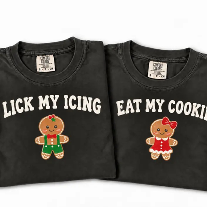 Naughty Nibbles Tee – Inappropriate Gingerbread Matching Couple Christmas Graphic Shirt