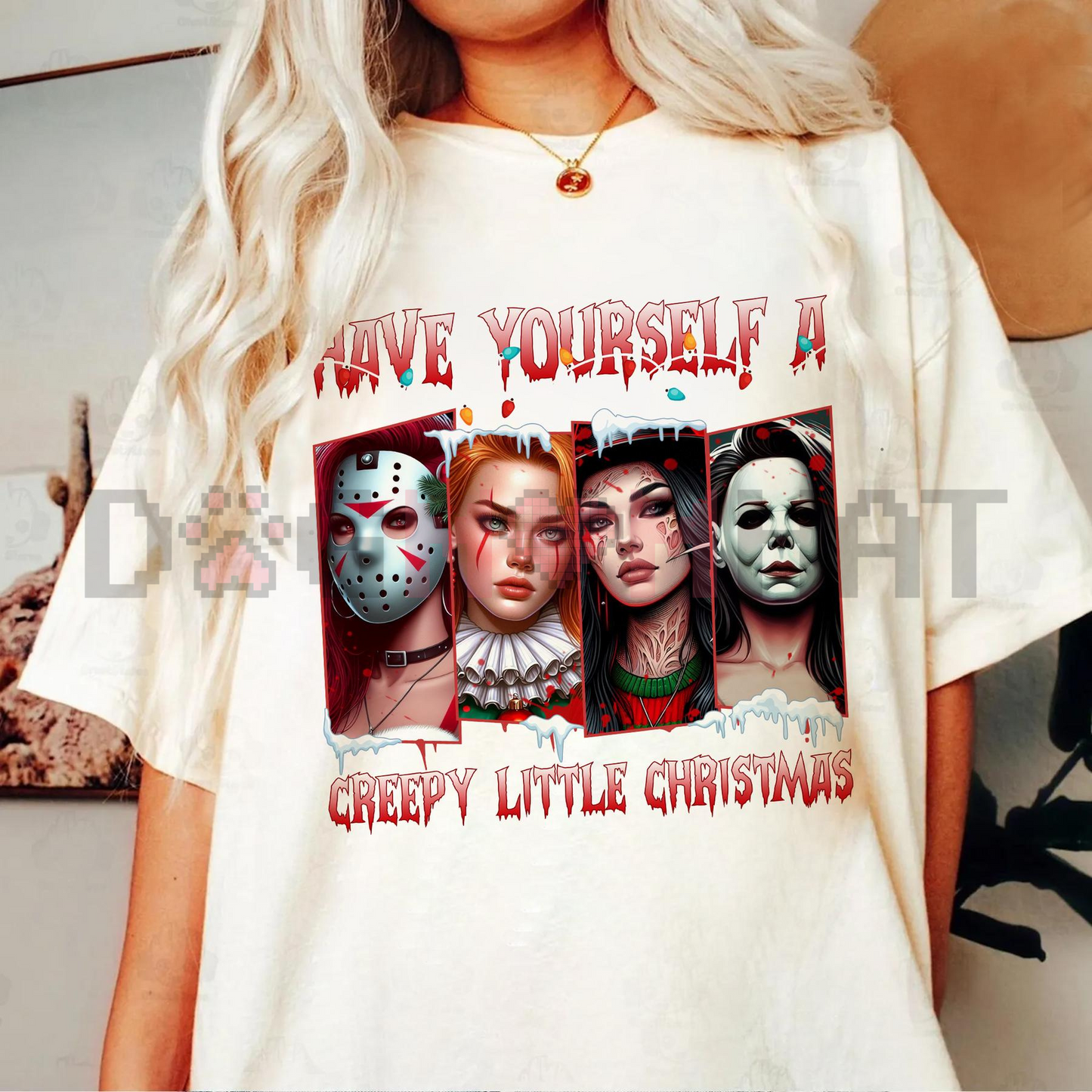 Merry Creepmas T-Shirt – Chibi Christmas & Halloween Movie Characters Tee, Unisex Holiday Cotton Top