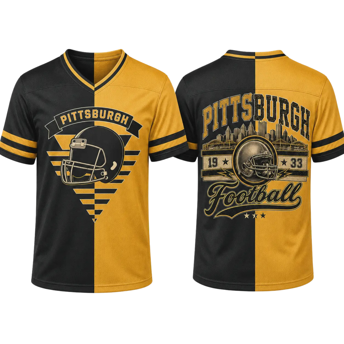 Unisex Two-Tone Split V-Neck Football Fan Jersey - Loose Fit Striped Tailgate Top