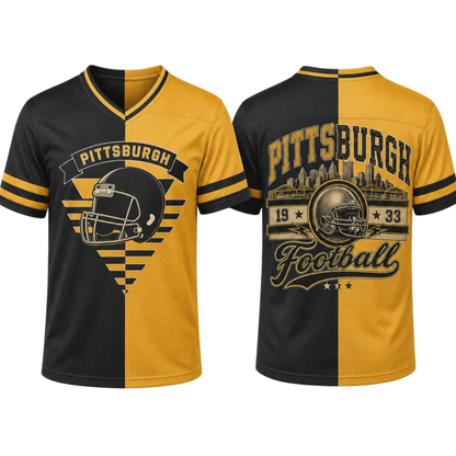 Unisex Two-Tone Split V-Neck Football Fan Jersey - Loose Fit Striped Tailgate Top