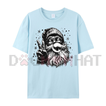 Retro Saint Nick Bubble Pop Graphic Tee - Vintage Jolly Santa Christmas Unisex Pure Cotton Holiday Shirt