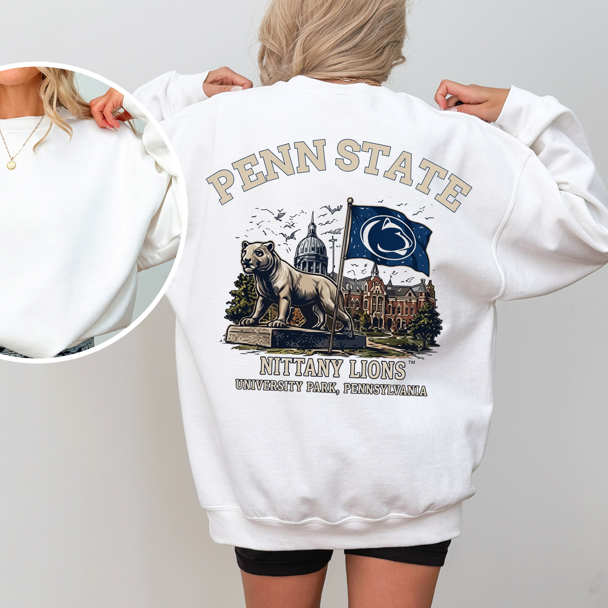 Vintage College Mascot Back Print Black Sweatshirt - Retro University Stadium Graphic Crewneck