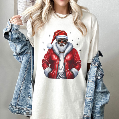 African American Santa Christmas Pajama-Style T-shirt