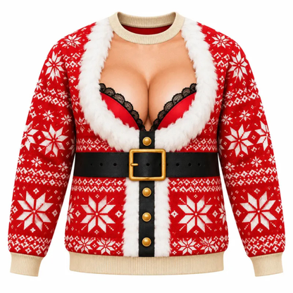 Tacky Festive Clash Crewneck – Funny Ugly Christmas Knitted Holiday Party Sweater