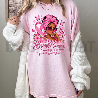 Breast Cancer Survivor Boxing Woman with Angel Wings Pink Ribbon Graphic T-Shirt
