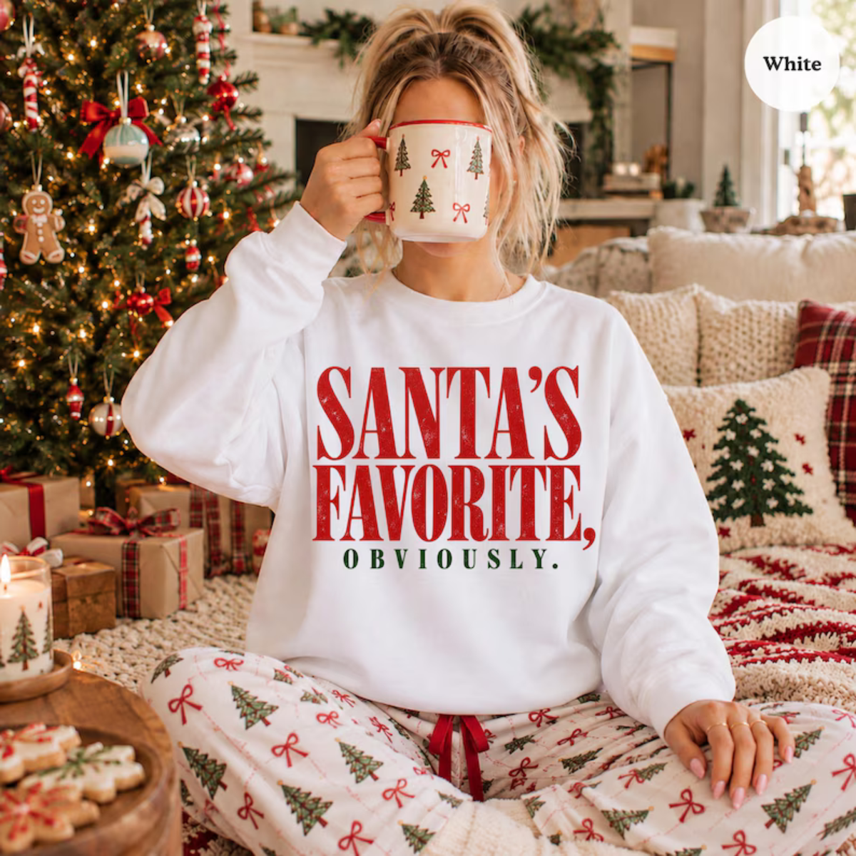 Festive Friction Crewneck – "Santa's Favorite" Funny Christmas Graphic Sweatshirt