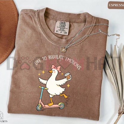 Off To Regulate Emotions Silly Goose Graphic Tee - Retro Soft Vintage Cotton Unisex Mental Health Therapist Counselor Teacher Gift T-Shirt