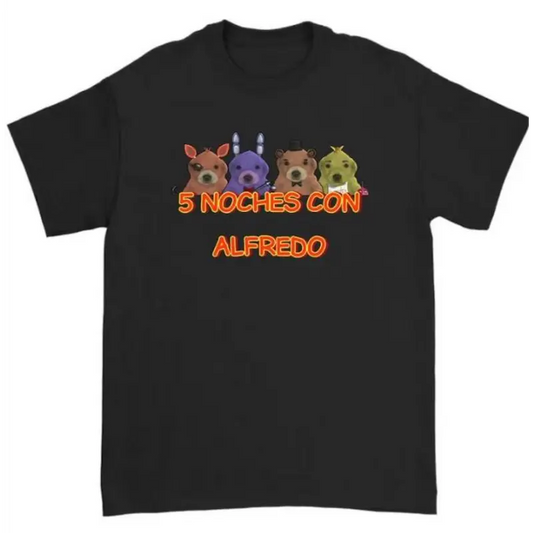 5 Noches Con Alfredo T-Shirt – Retro Horror Gaming Tee, Five Nights At Freddy's Inspired Shirt
