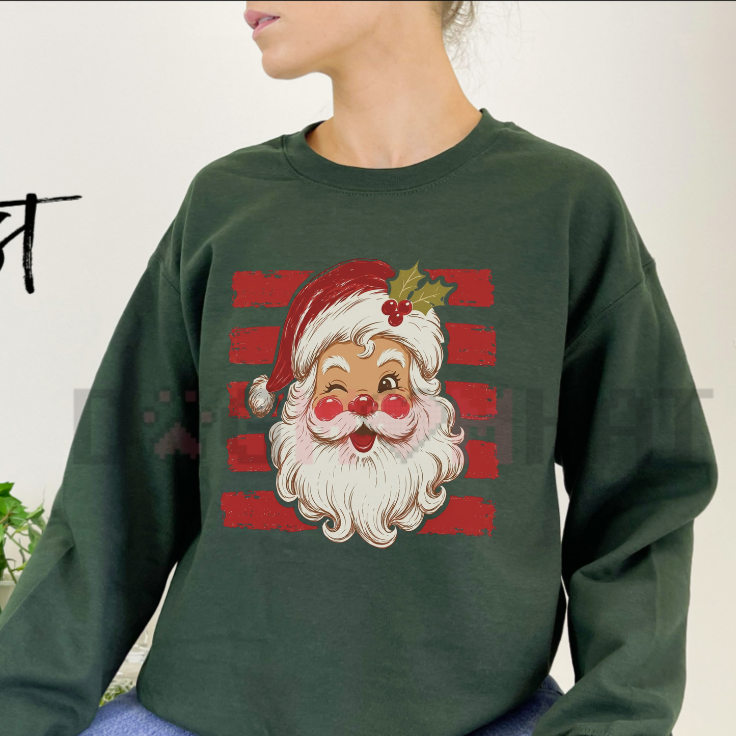 Vintage Festive Santa Stripe Pullover - Cozy Red Striped Christmas Graphic Sweatshirt