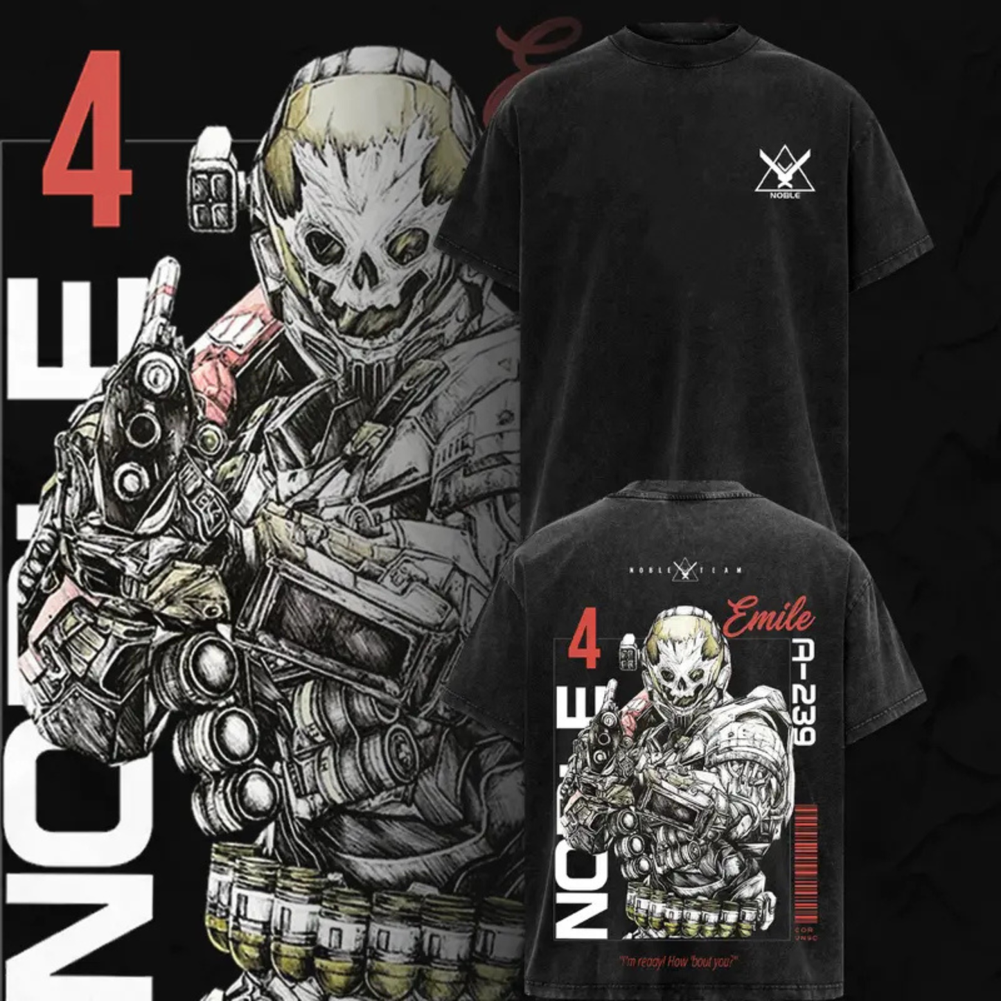 Reach Defenders Noble Team V3 Graphic Tee - Acid Wash Halo Gaming Oversized Shirt