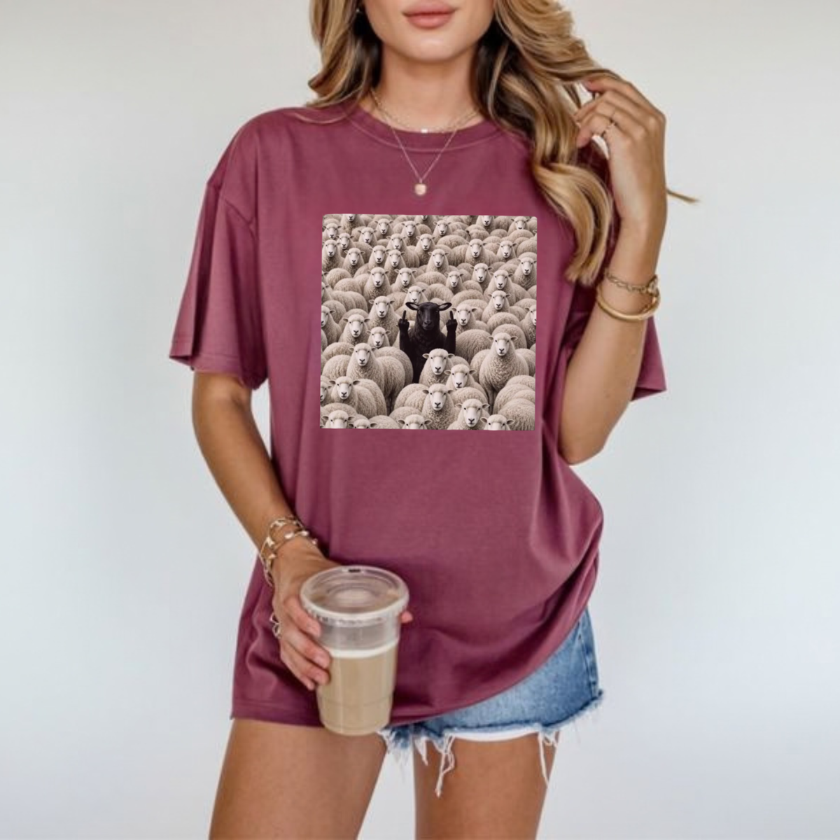 Festive Friction Tee – Black Sheep Flipping Off Rebel Graphic T-Shirt