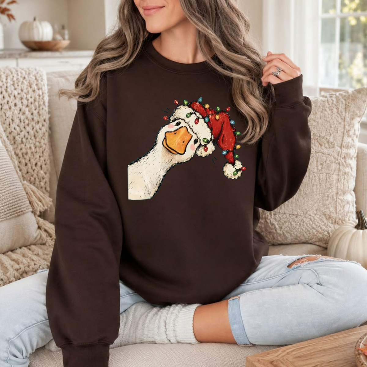 Festive Friction Sweatshirt – Funny "Preppy Jolly Goose" Christmas Graphic Crewneck