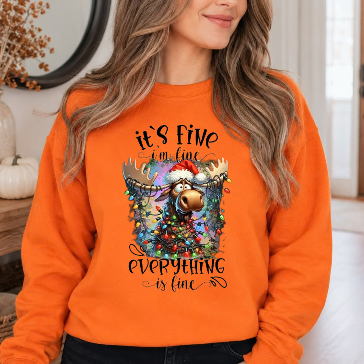 Panic At The North Pole Crewneck – "I'm Fine Everything Is Fine" Christmas Lights Sweatshirt