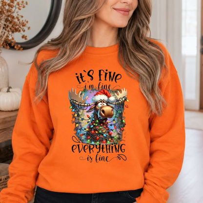 Panic At The North Pole Crewneck – "I'm Fine Everything Is Fine" Christmas Lights Sweatshirt