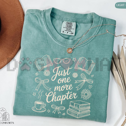 Just One More Chapter Floral Book Graphic Tee - Vintage Coffee & Books Soft Cotton Unisex Bookish Reader Gift T-Shirt