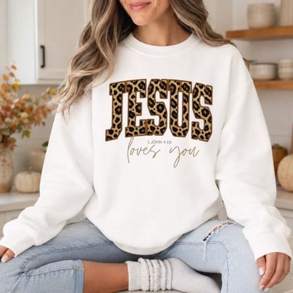 "The Way The Truth The Life" Jesus Cheetah Print Graphic Sweatshirt