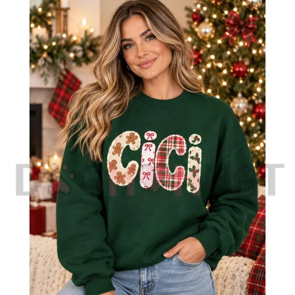 Warm Sugar Cookie Family Crewneck – Personalized Gingerbread Plaid Christmas Sweatshirt